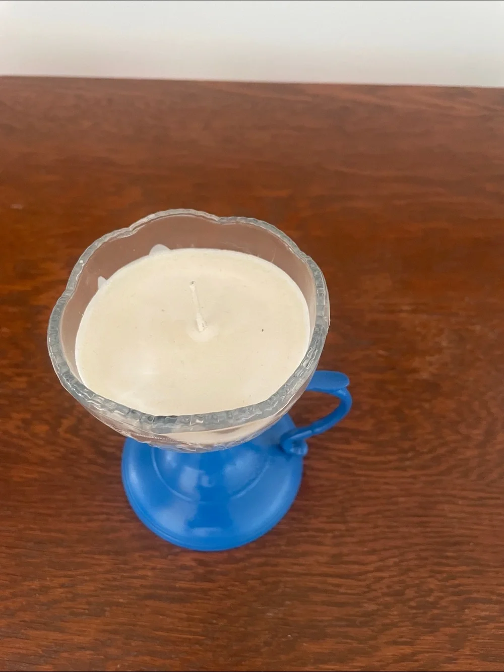 Blue metal -Base with Crystal Candle Holder with White Candle